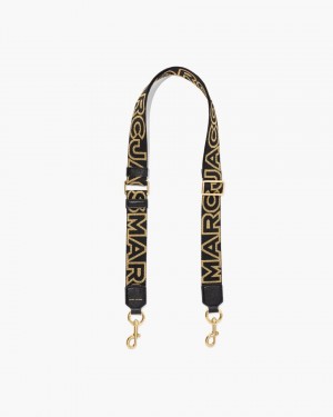 Black / Gold Marc Jacobs The Thin Outline Logo Webbing Strap | 813692-VUZ