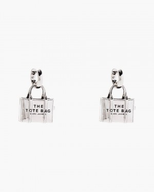 Light Silver Marc Jacobs The Tote Bag Earrings | 690348-MBG