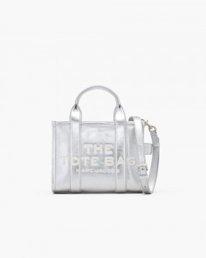 Metal Silver Marc Jacobs The Metallic Leather Small Tote Bag | 147856-TDV