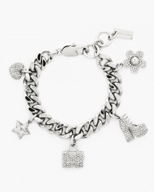 Silver Marc Jacobs The Pave Mini Icon Charm Bracelet | 610348-WPB