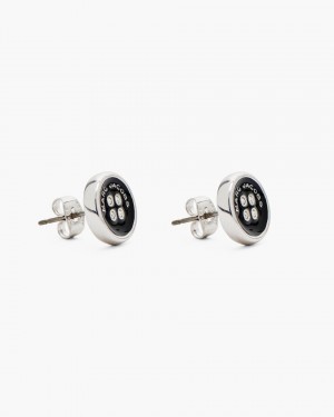 Silver / Black Marc Jacobs The Button Stud Earrings | 801769-PTD