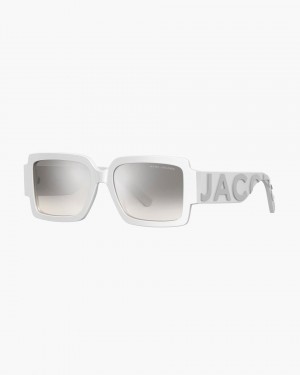 White / Grey Marc Jacobs The Bold Logo Square Mirrored Sunglasses | 721048-FNR