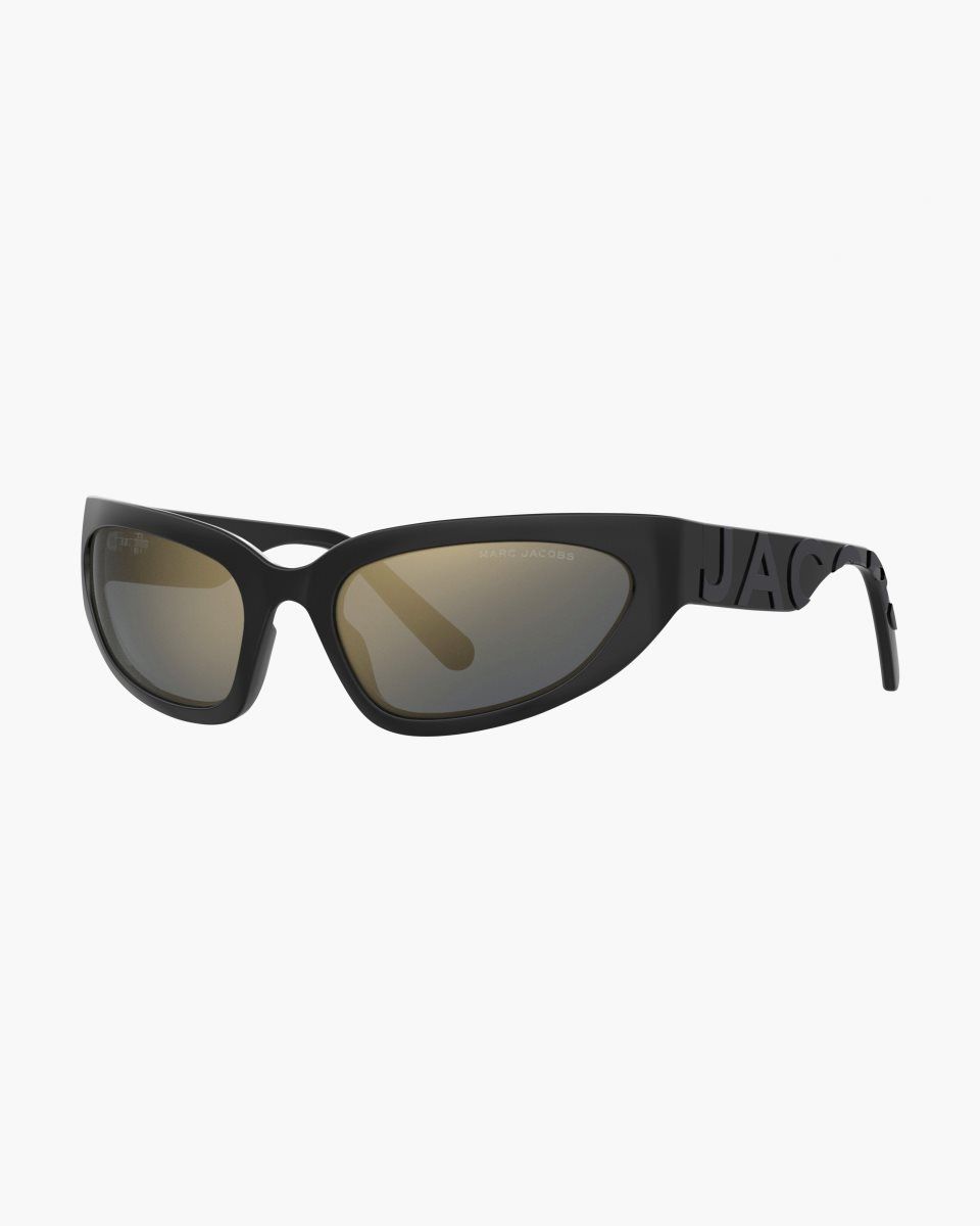 Black Marc Jacobs The Bold Logo Wrapped Mirrored Sunglasses | 098617-IAT