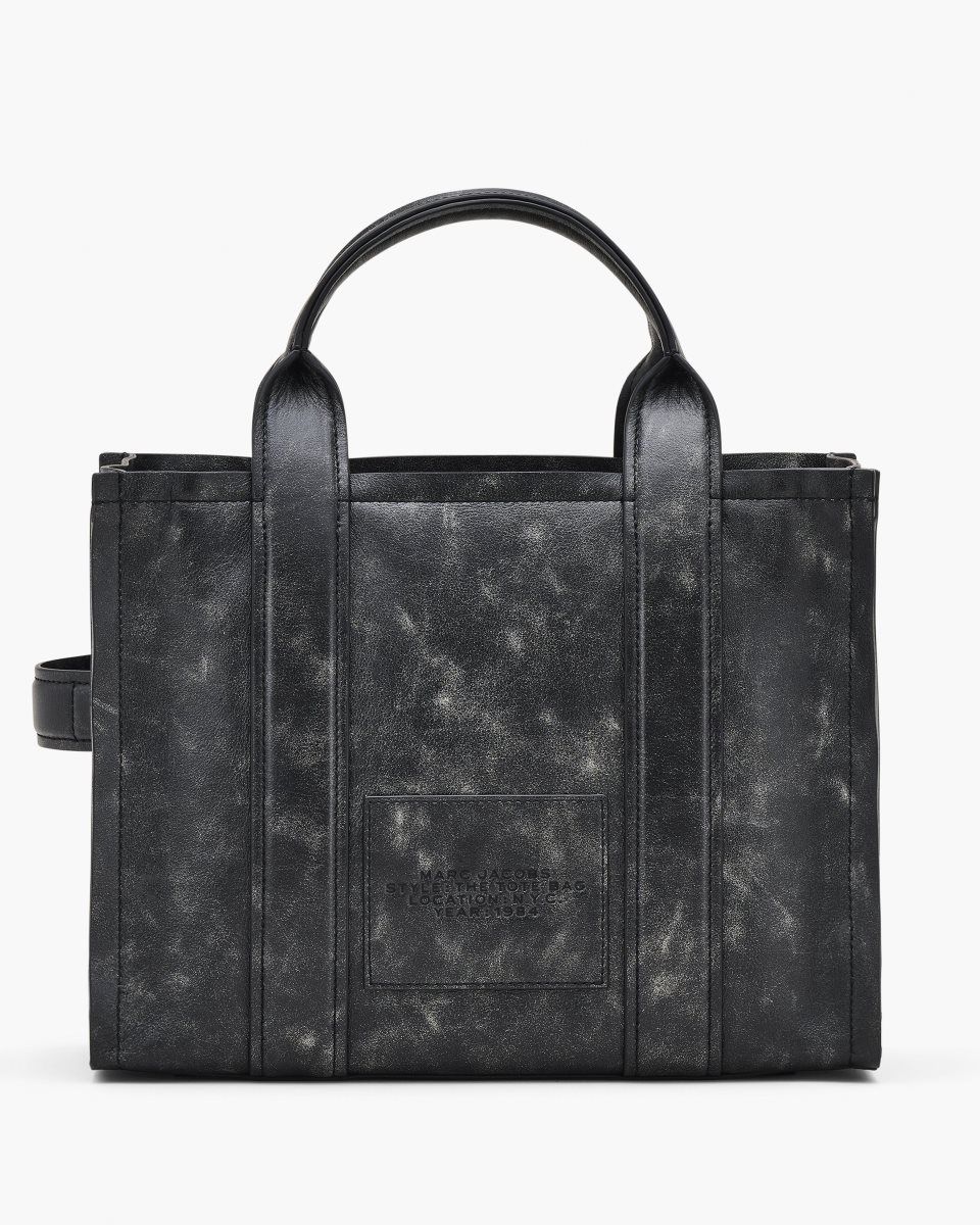 Black Marc Jacobs The Distressed Leather Medium Tote Bag | 021674-TZB