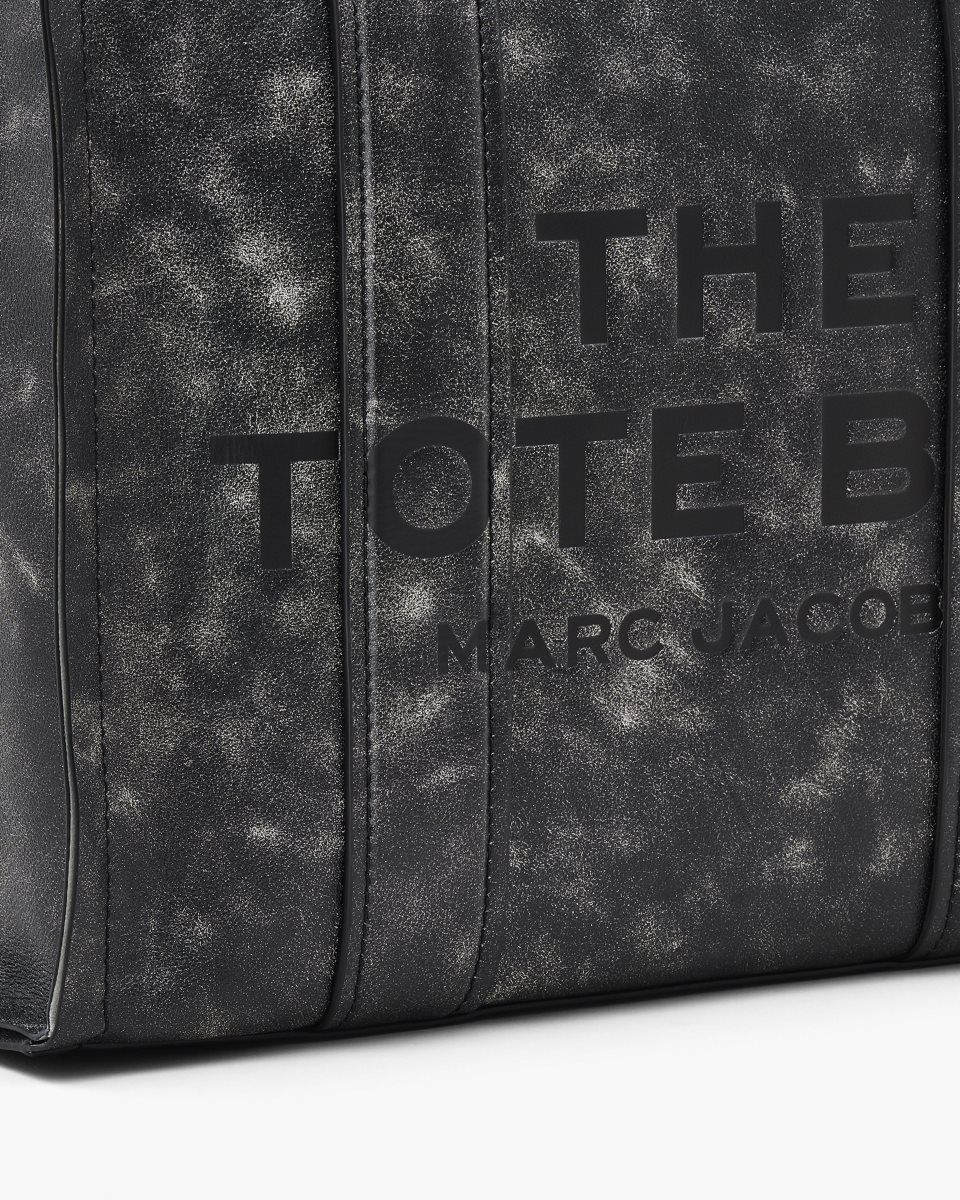 Black Marc Jacobs The Distressed Leather Medium Tote Bag | 021674-TZB