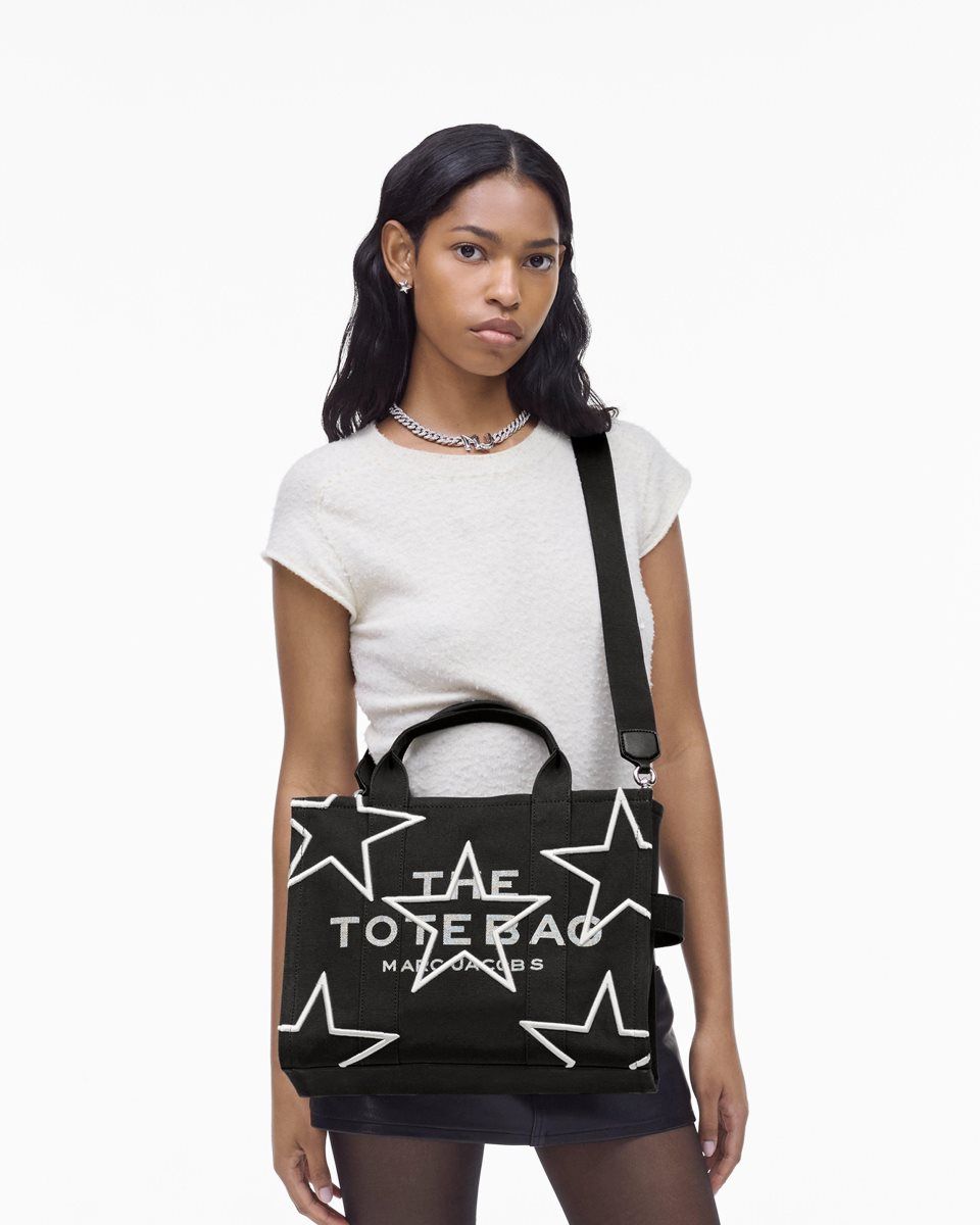 Black Marc Jacobs The Star Canvas Medium Tote Bag | 834195-JLS