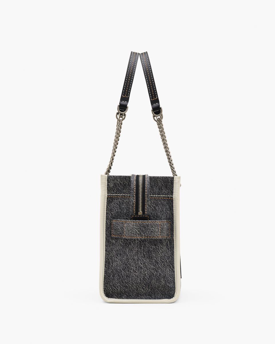 Black Wash Marc Jacobs The Denim Chain Medium Tote Bag | 384012-HGD