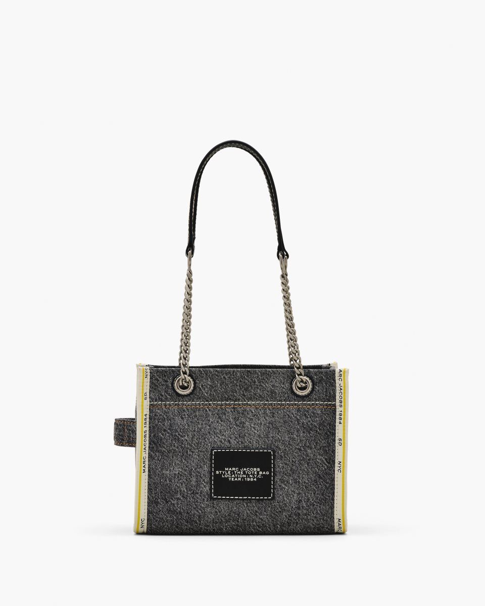 Black Wash Marc Jacobs The Denim Chain Small Tote Bag | 834912-NUH