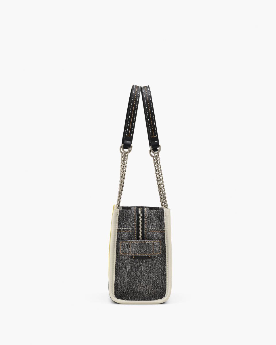 Black Wash Marc Jacobs The Denim Chain Small Tote Bag | 834912-NUH