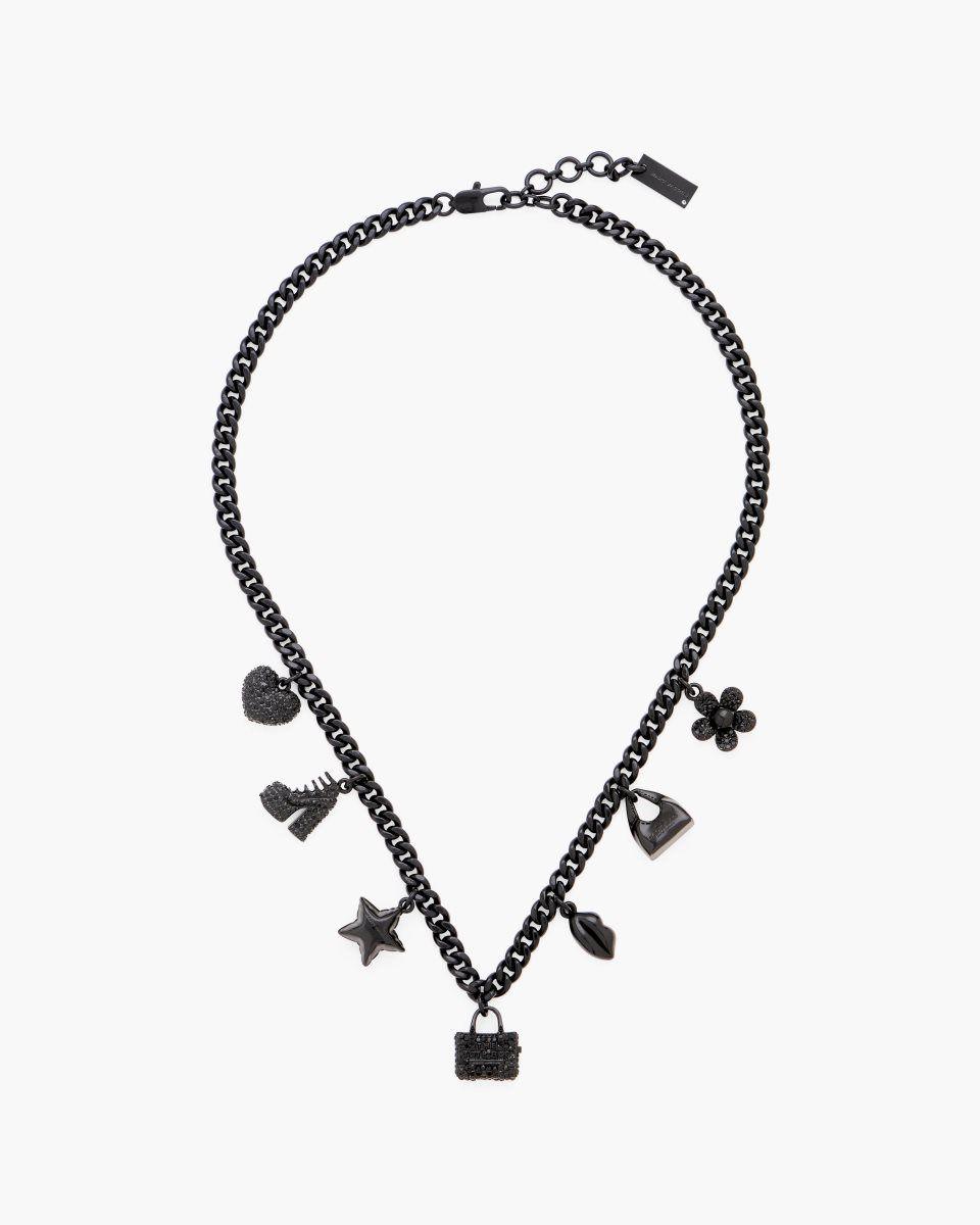 Black / Black Marc Jacobs Mini Icon Pave Charm Necklace | 872645-MQN