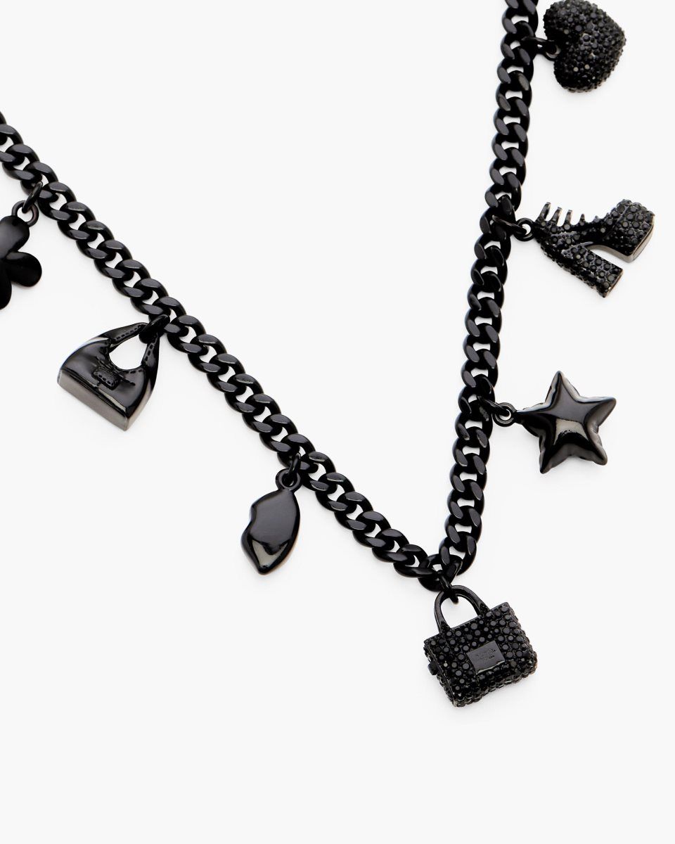 Black / Black Marc Jacobs Mini Icon Pave Charm Necklace | 872645-MQN