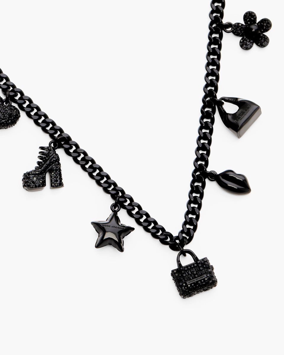 Black / Black Marc Jacobs Mini Icon Pave Charm Necklace | 872645-MQN