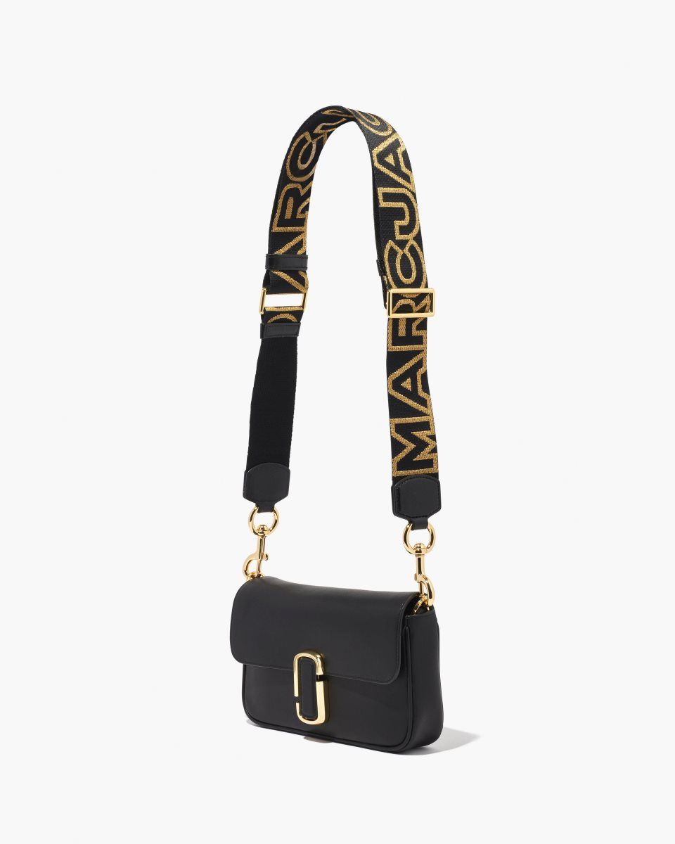 Black / Gold Marc Jacobs The Outline Logo Webbing Strap | 783506-DLW