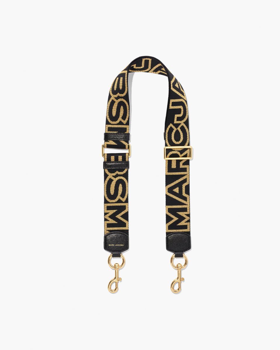 Black / Gold Marc Jacobs The Outline Logo Webbing Strap | 783506-DLW