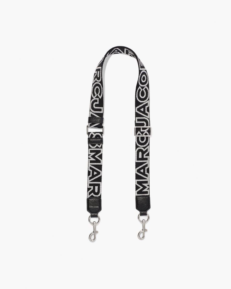 Black / Silver Marc Jacobs The Thin Outline Logo Webbing Strap | 257468-JDZ