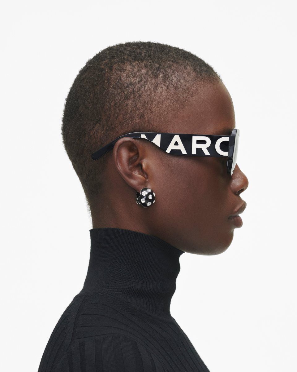 Black / White Marc Jacobs The Bold Logo Square Sunglasses | 587364-GCS