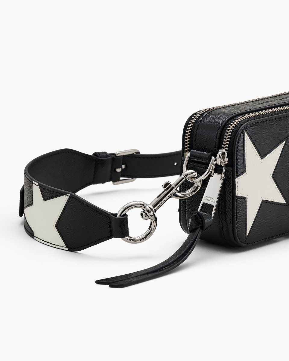 Black / White Marc Jacobs The Star Patchwork Leather Snapshot | 197802-BIR