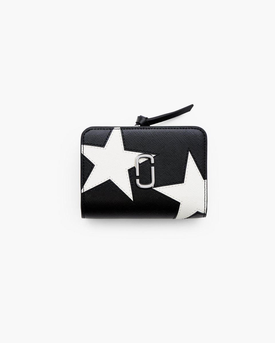 Black / White Marc Jacobs The Star Patchwork Mini Compact Wallet | 904723-BNM