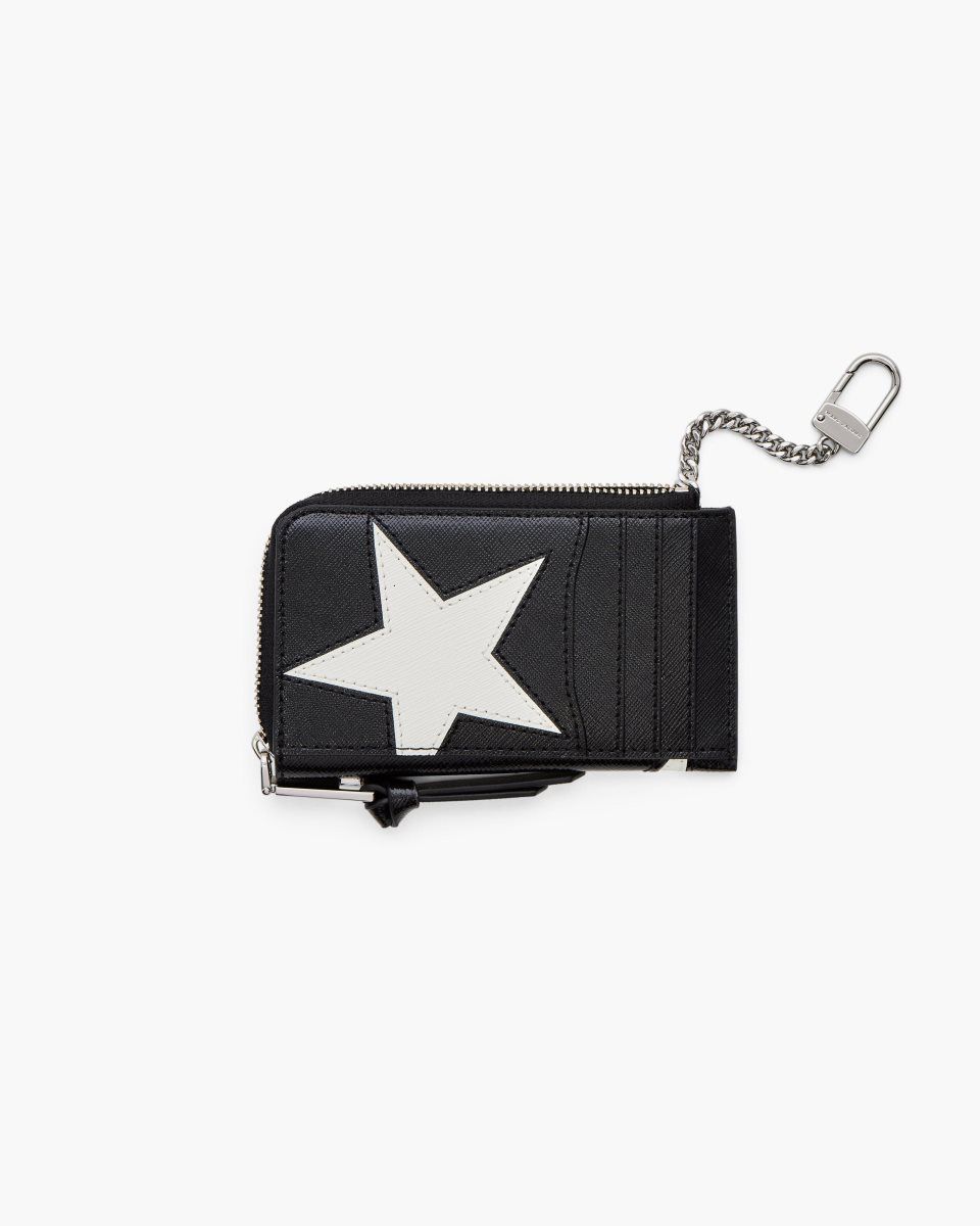 Black / White Marc Jacobs The Star Patchwork Top Zip Multi Wallet | 963201-CRE