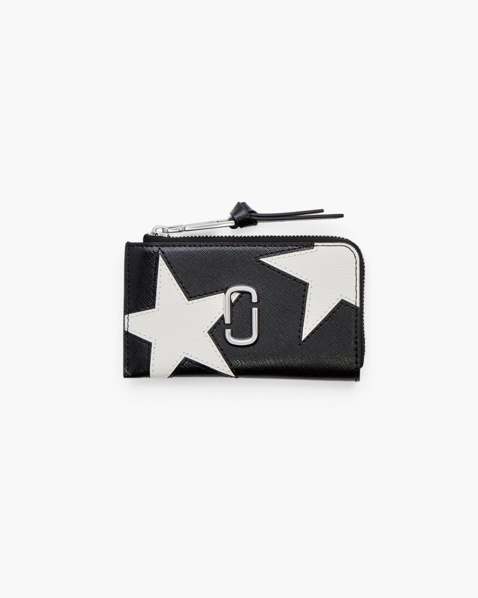 Black / White Marc Jacobs The Star Patchwork Top Zip Multi Wallet | 963201-CRE