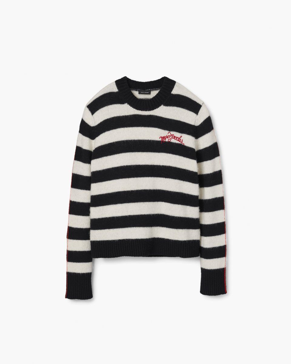 Black / White Marc Jacobs The Striped Brushed Logo Sweater | 173258-WRH