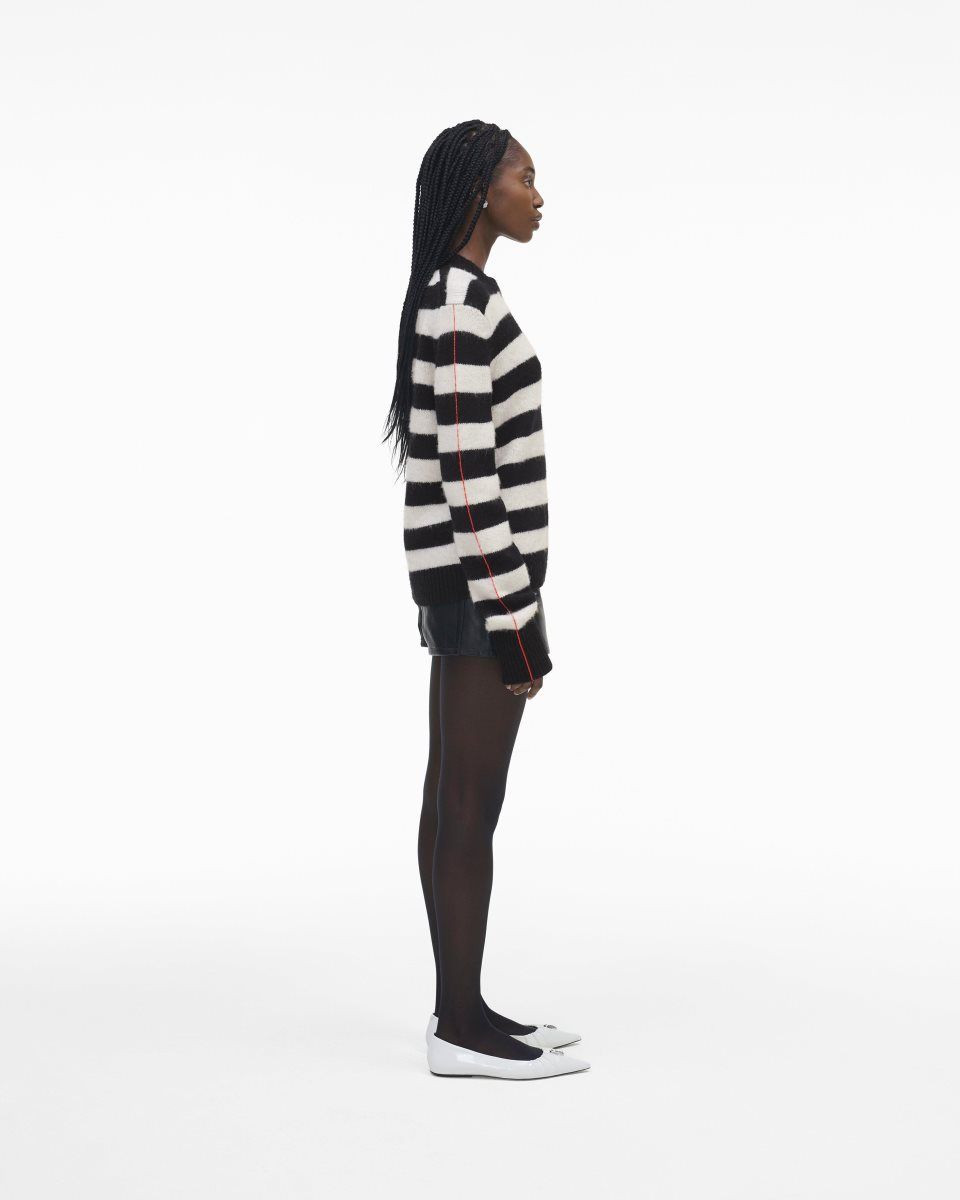 Black / White Marc Jacobs The Striped Brushed Logo Sweater | 173258-WRH