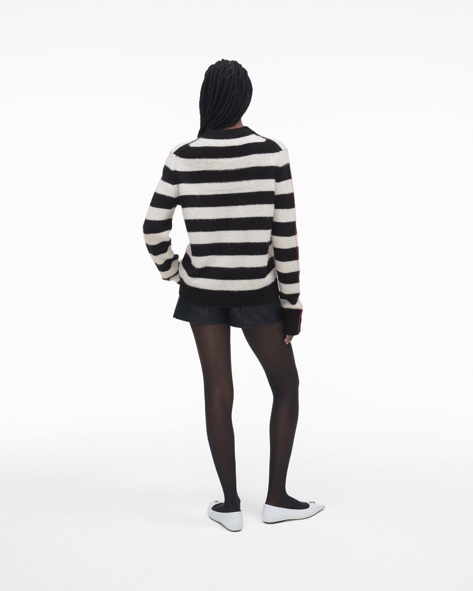 Black / White Marc Jacobs The Striped Brushed Logo Sweater | 173258-WRH