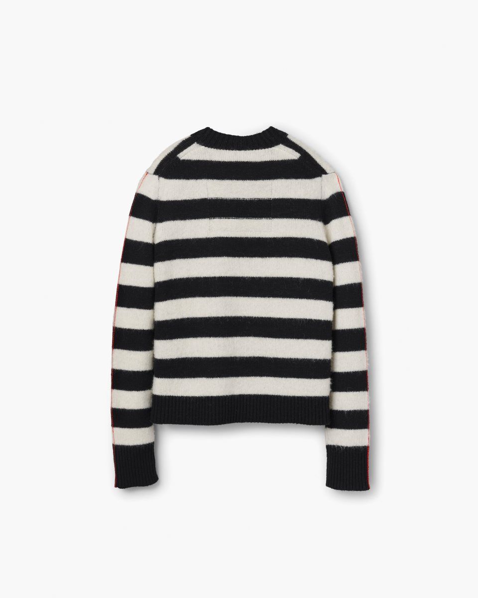 Black / White Marc Jacobs The Striped Brushed Logo Sweater | 173258-WRH