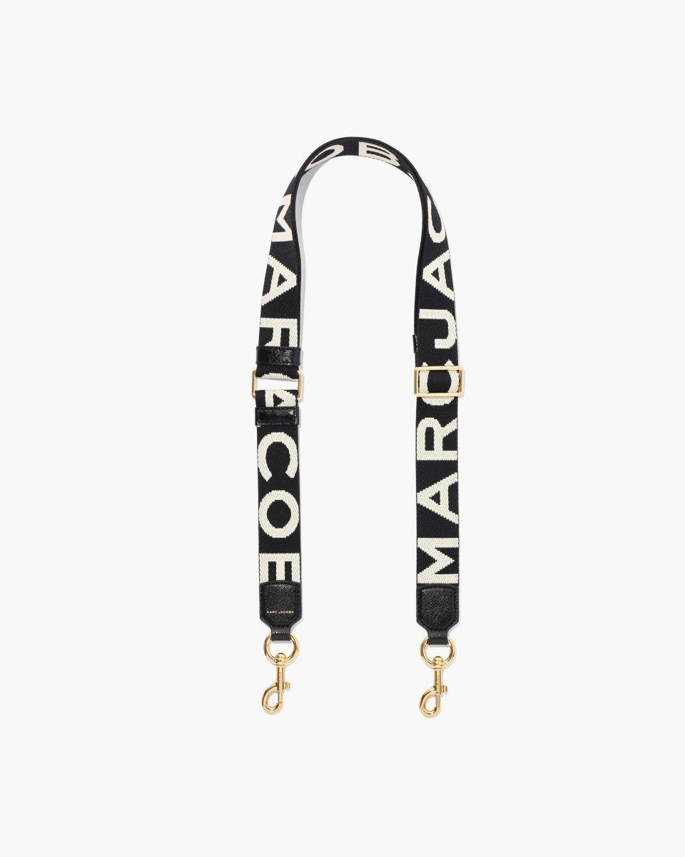 Black / White Marc Jacobs The Thin Logo Webbing Strap | 675281-ECK