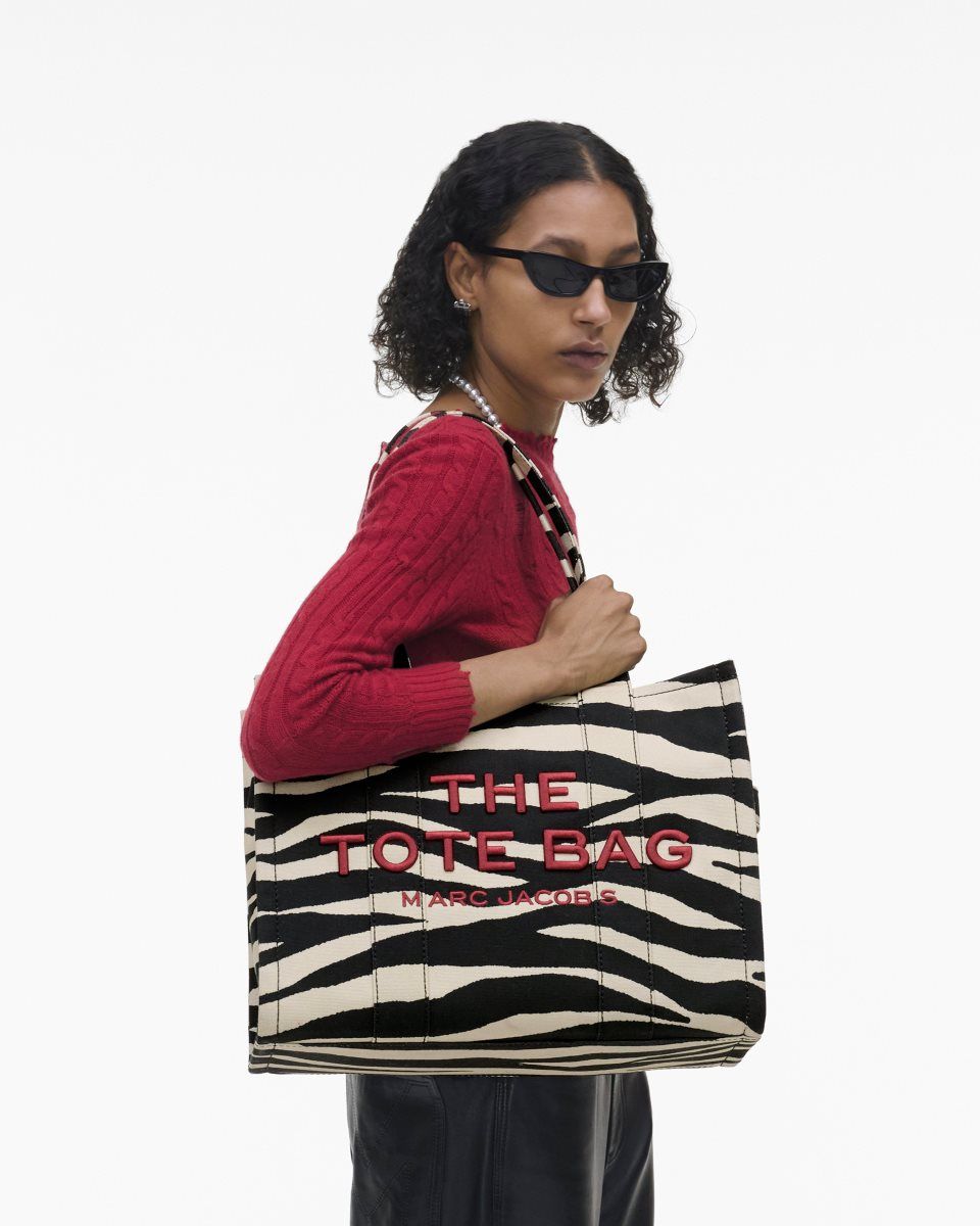 Black / White Marc Jacobs The Zebra Canvas Large Tote Bag | 207538-JST