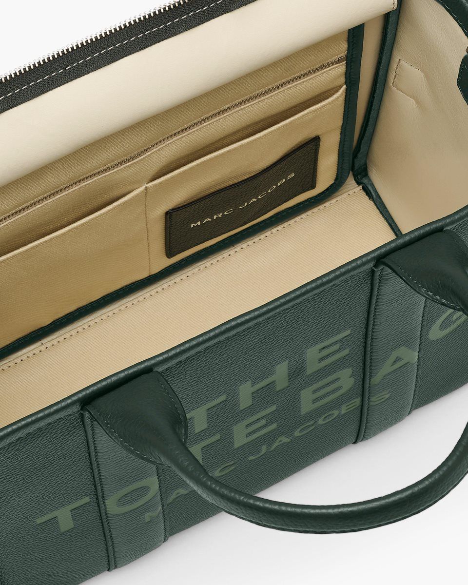 Dark Green Marc Jacobs The Leather Medium Tote Bag | 831975-NPO