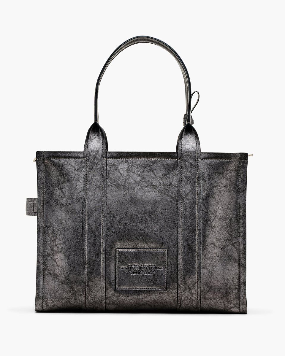 Dark Grey Marc Jacobs The Metallic Distressed Large Tote Bag | 042359-GLJ