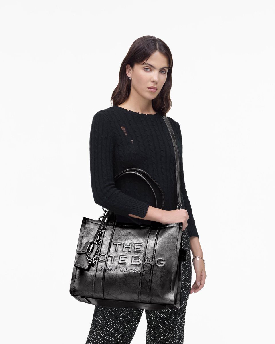 Dark Grey Marc Jacobs The Metallic Distressed Large Tote Bag | 042359-GLJ