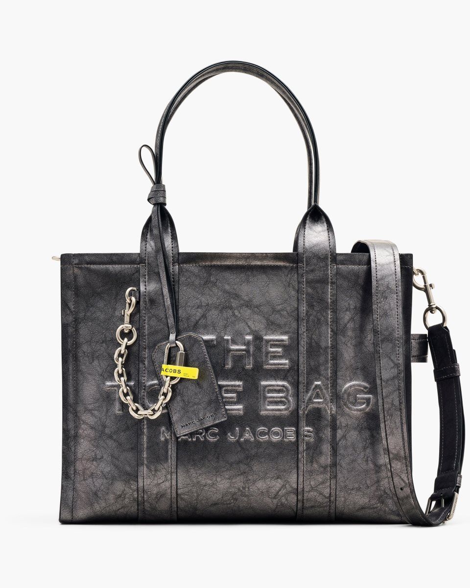 Dark Grey Marc Jacobs The Metallic Distressed Large Tote Bag | 042359-GLJ