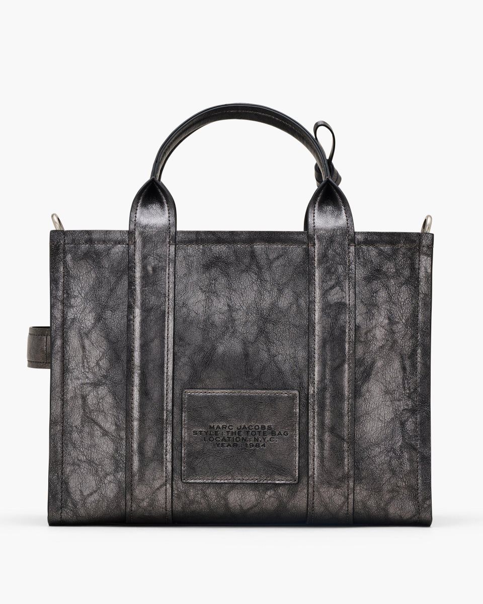 Dark Grey Marc Jacobs The Metallic Distressed Medium Tote Bag | 271645-NVX