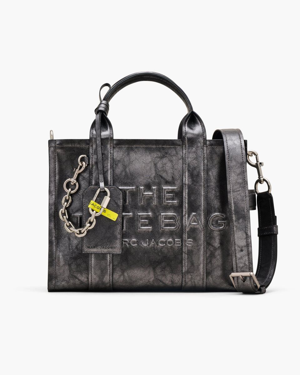 Dark Grey Marc Jacobs The Metallic Distressed Medium Tote Bag | 271645-NVX