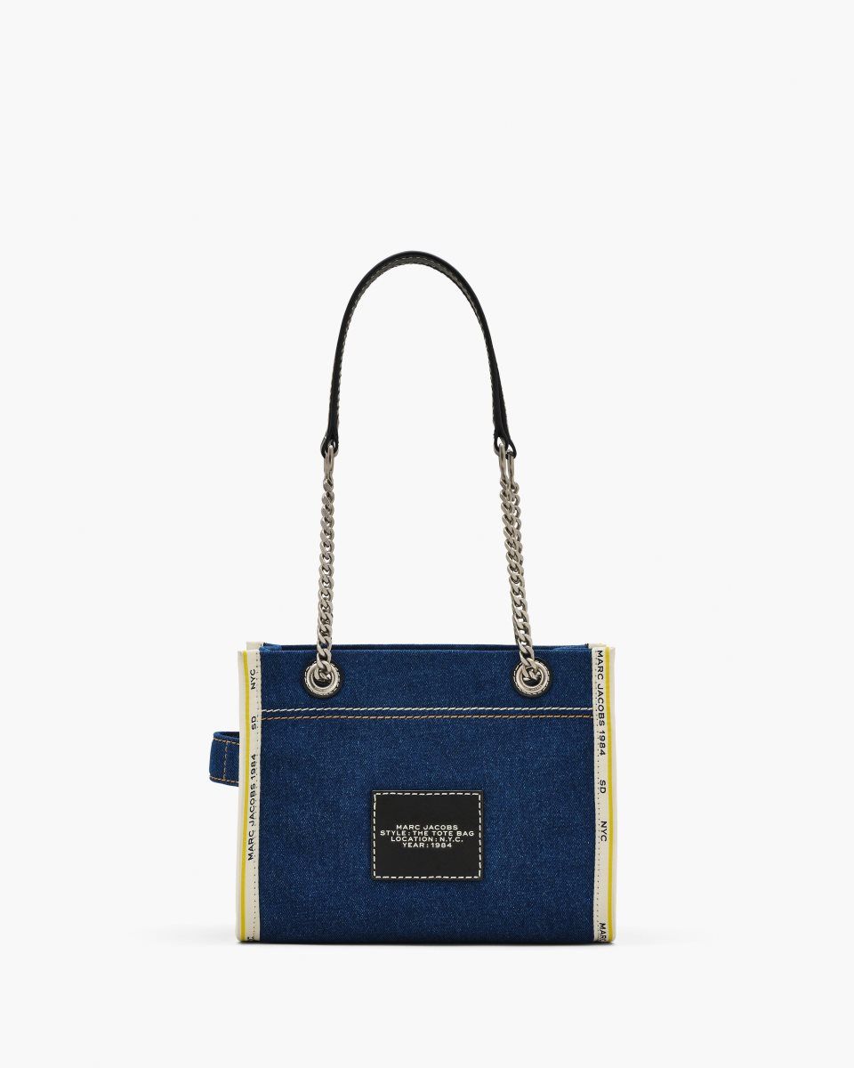 Dark Wash Marc Jacobs The Denim Chain Small Tote Bag | 470539-QCG