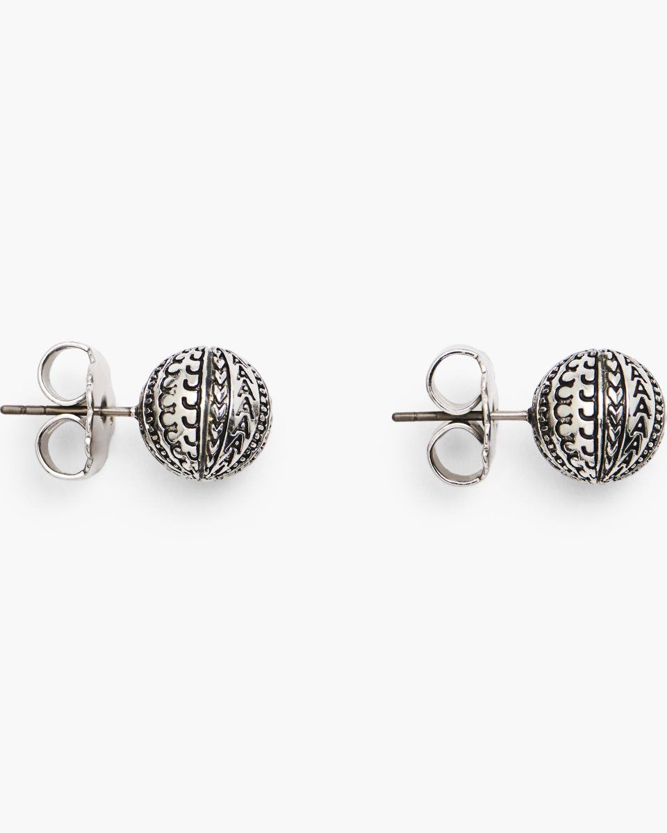 Light Silver Marc Jacobs The Monogram Stud Earrings | 620748-EAY