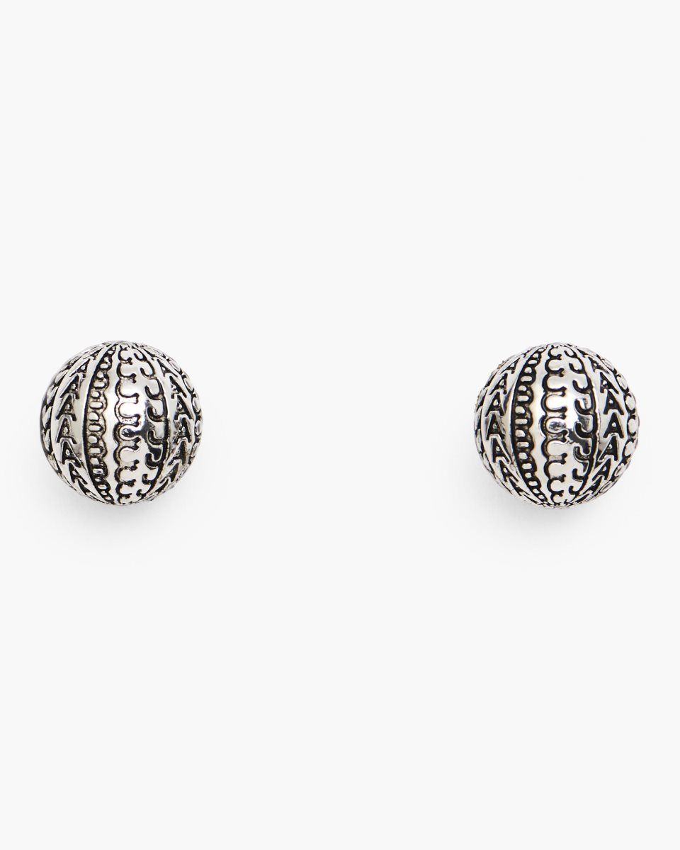 Light Silver Marc Jacobs The Monogram Stud Earrings | 620748-EAY