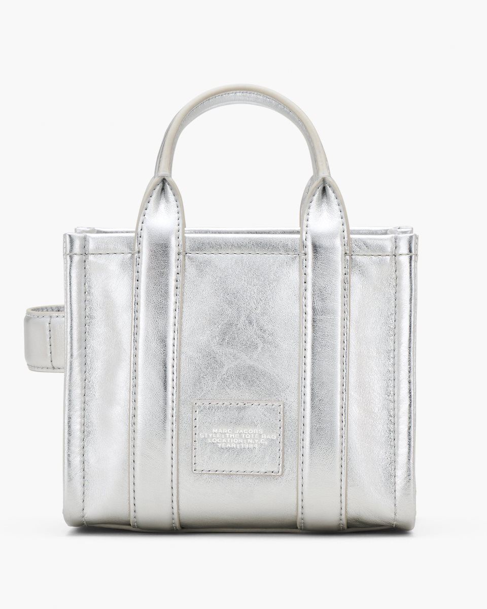 Metal Silver Marc Jacobs The Metallic Leather Crossbody Tote Bag | 389072-NHJ