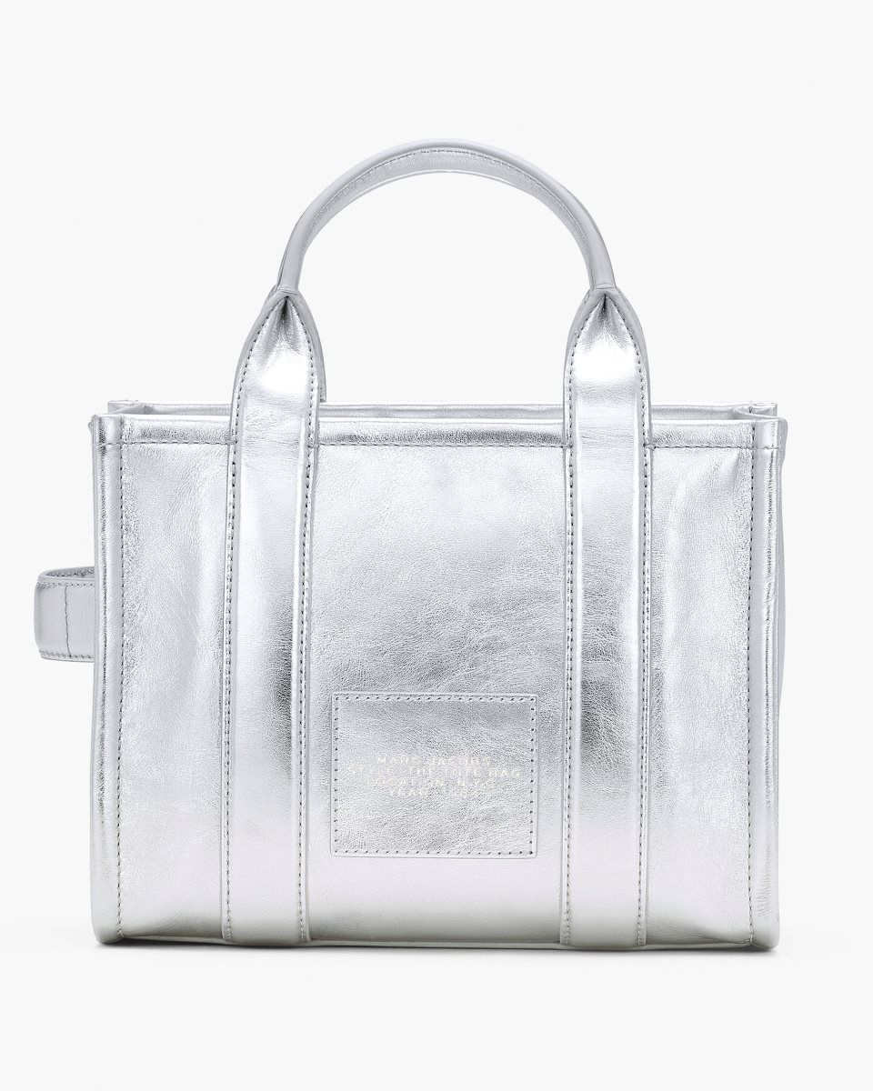 Metal Silver Marc Jacobs The Metallic Leather Small Tote Bag | 147856-TDV