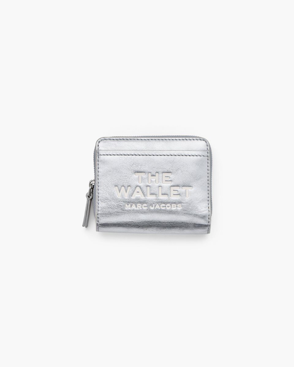 Metal Silver Marc Jacobs The Metallic Leather Mini Compact Wallet | 516270-MRL