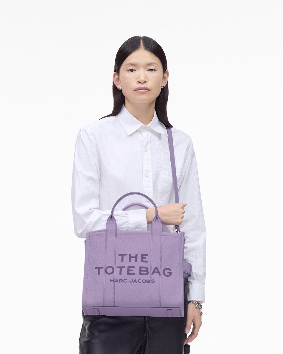 Purple Marc Jacobs The Leather Medium Tote Bag | 654273-EMP