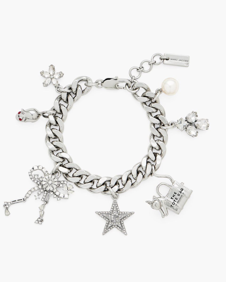 Silver Marc Jacobs Cats Out Of The Bag Charm Bracelet | 249165-JIN