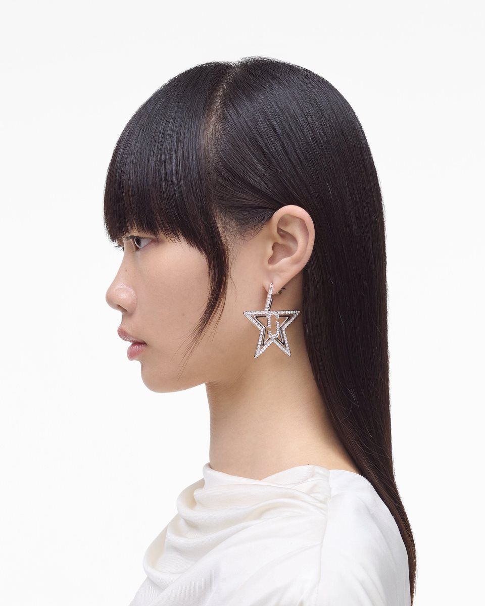 Silver Marc Jacobs J Marc Star Hoop Earrings | 921780-YNT