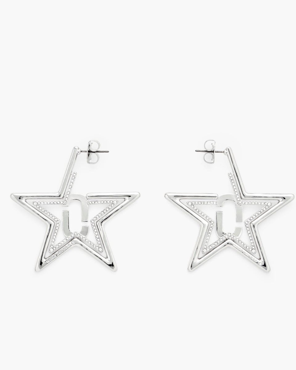 Silver Marc Jacobs J Marc Star Hoop Earrings | 921780-YNT