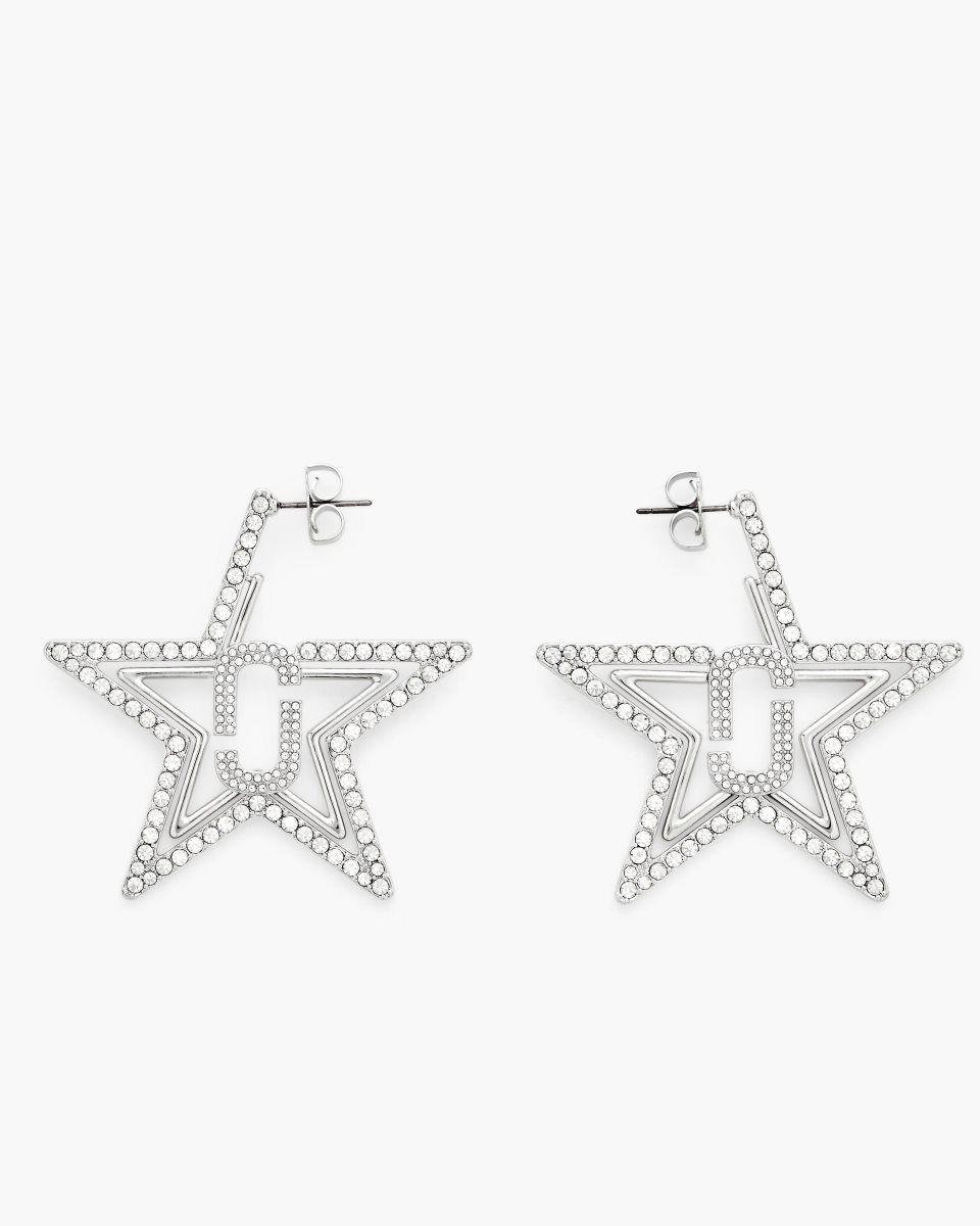 Silver Marc Jacobs J Marc Star Hoop Earrings | 921780-YNT