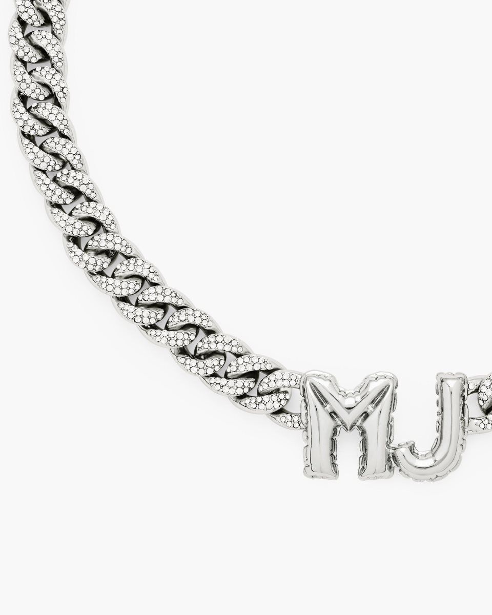 Silver Marc Jacobs Mj Balloon Pave Chain Necklace | 468302-XGP