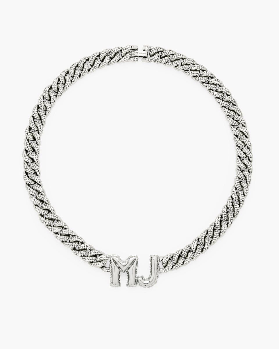 Silver Marc Jacobs Mj Balloon Pave Chain Necklace | 468302-XGP