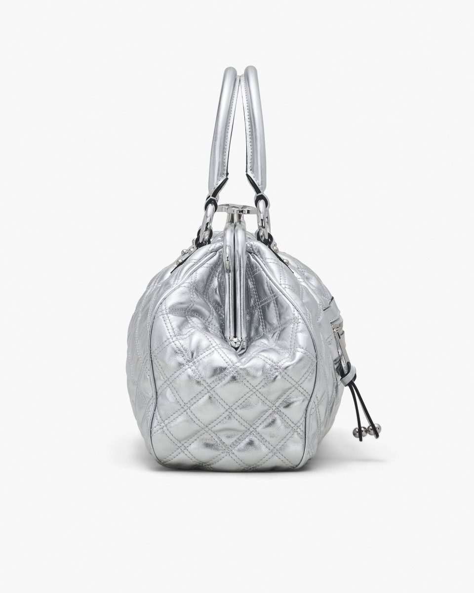 Silver Marc Jacobs Re-Edition Quilted Metallic Leather Stam Bag | 708529-WYB